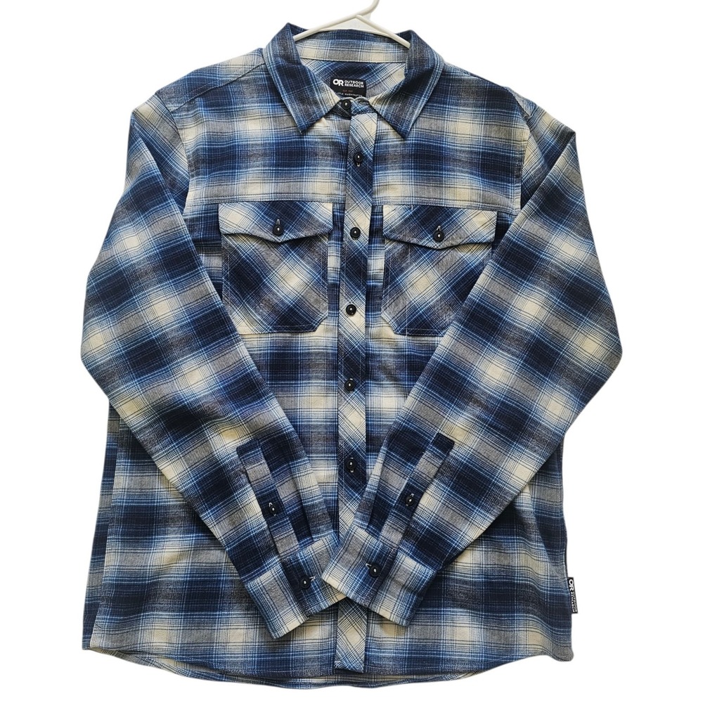 Outdoor Research Sandpoint Blue White Button Up Flannel Shirt Mens Size Medium